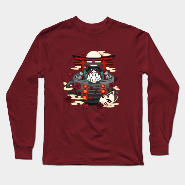 Moonlit Kitsune Shrine Teacup Long Sleeve T-Shirt by heysoleilart